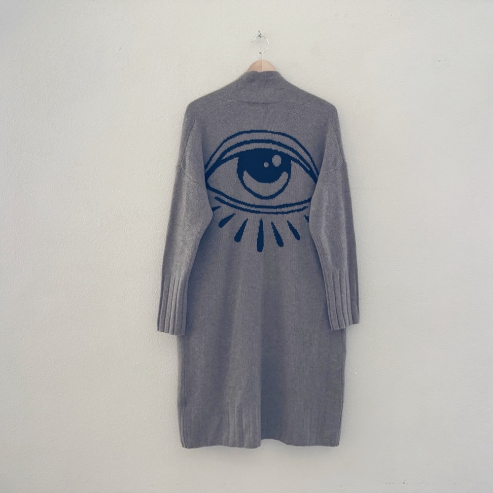 Skull Cashmere Jansen Eye Cardigan Duster Sweater Med Cashmere Boho Chic Brown - Picture 6 of 14